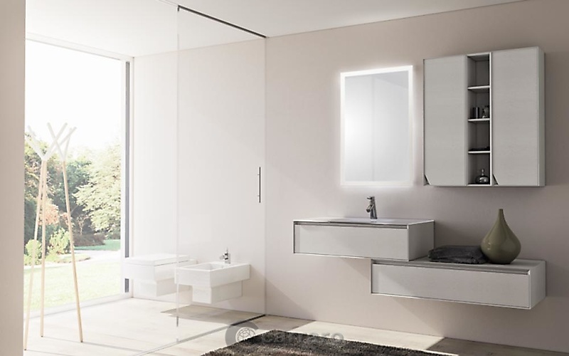 bagno sospeso laccato grigio